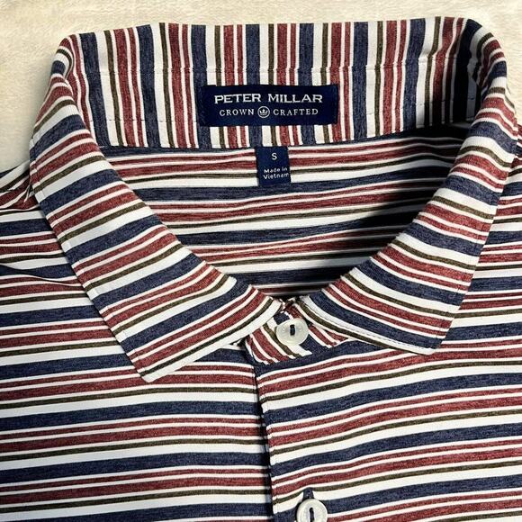Peter Millar Crown Crafted Performance Polo Men's Small Navy Crimson White Golf - Picture 3 of 11